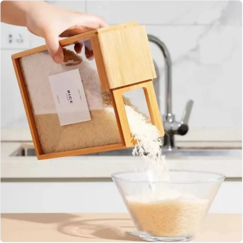 Bamboo Sliding Lid Grain Storage Box Zpaxo