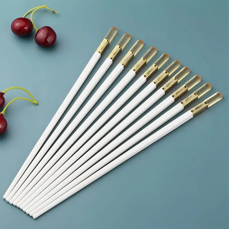 5 Pairs of High-Quality Amber Head Alloy Chopsticks