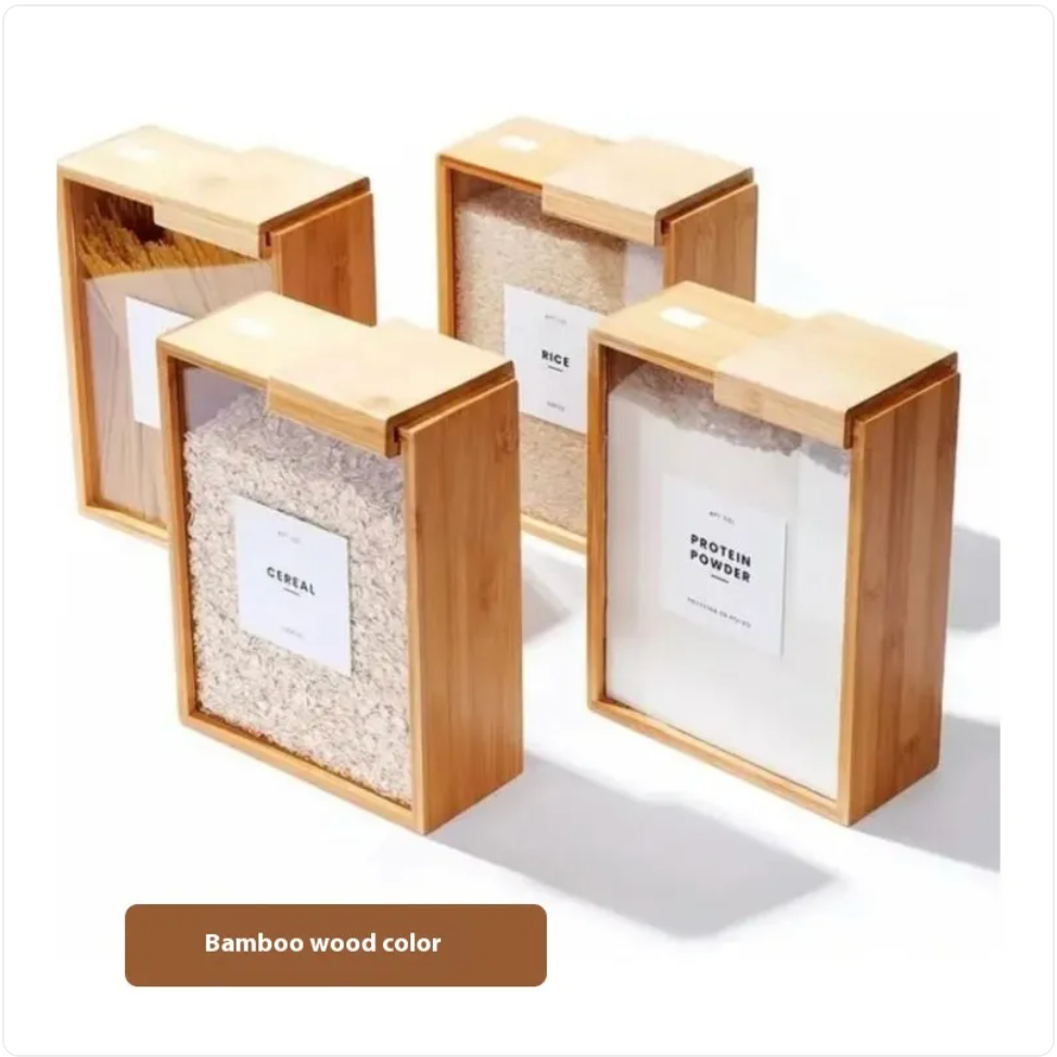 Bamboo Sliding Lid Grain Storage Box Zpaxo