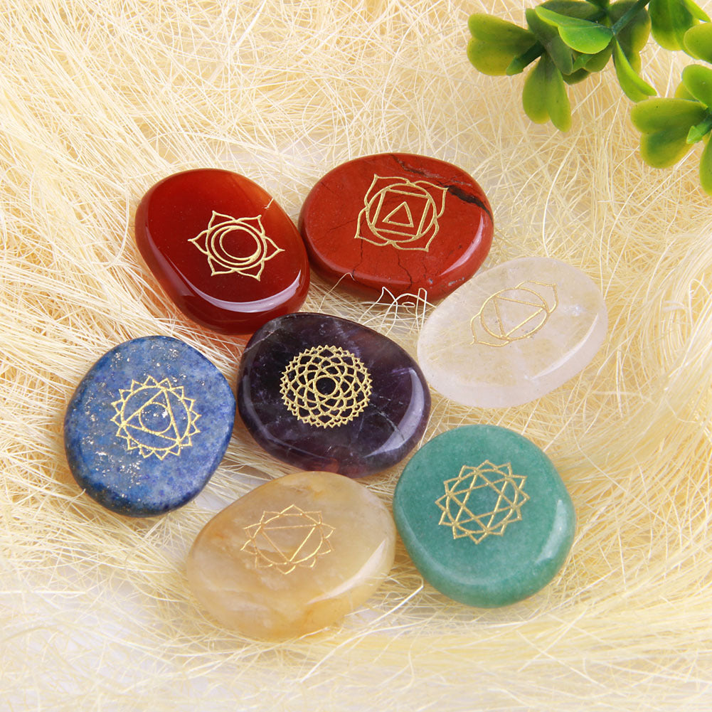 Natural Crystal Semi-Precious Agate Yoga Symbol Set