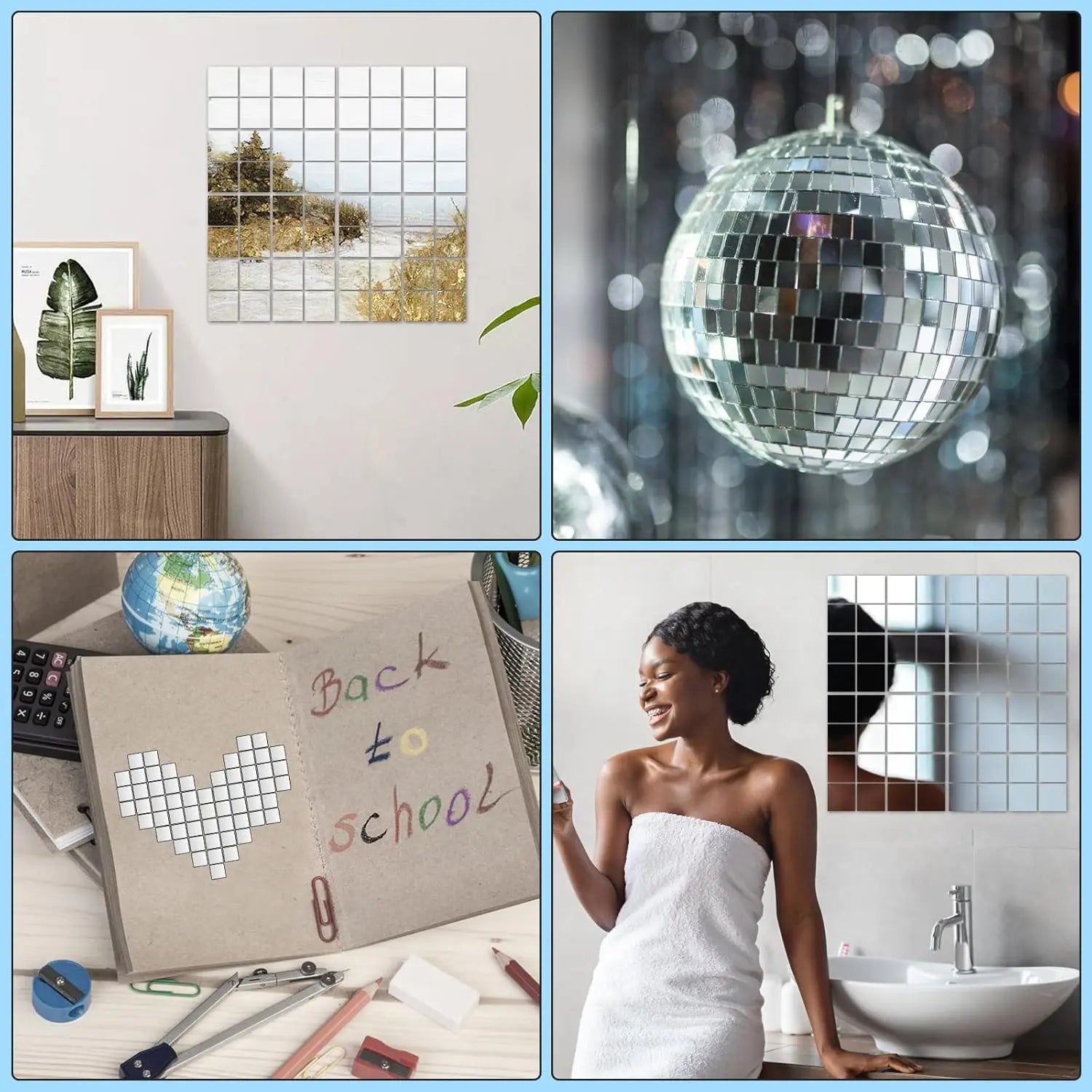100pcs Square Mirror Mosaic Tiles 10mm, Mini Mirrors for DIY Disco Balls, Crafts,Home Decor & Art Projects Zpaxo
