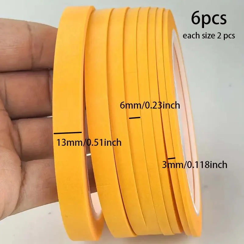 Yellow Paper Masking Tape for Nail Art, Painting, Spray Masking, and Fashion Design Draping, 3/6ROLL Zpaxo 6PCS