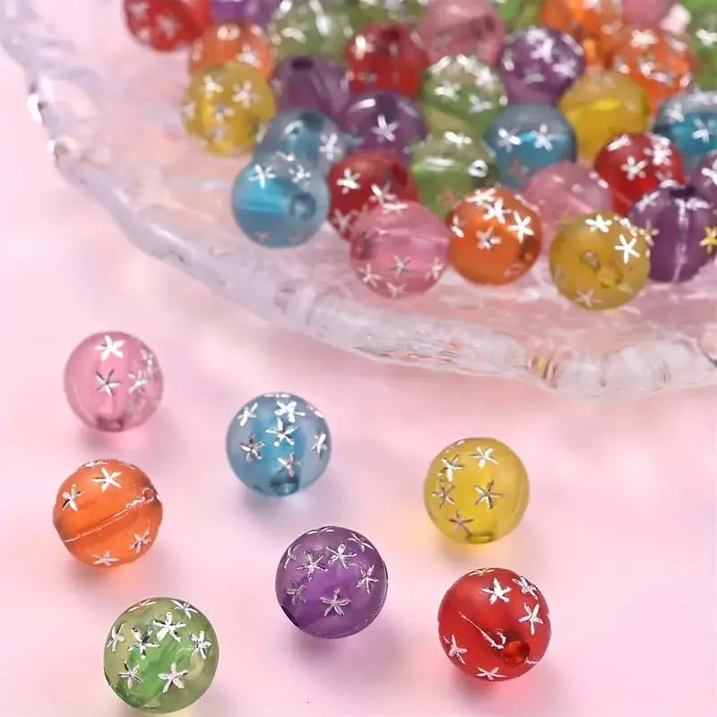 100pcs 8mm Vintage Acrylic Love Star Beads Set for DIY Bracelets & Necklaces - Jewelry Making Supplies Zpaxo