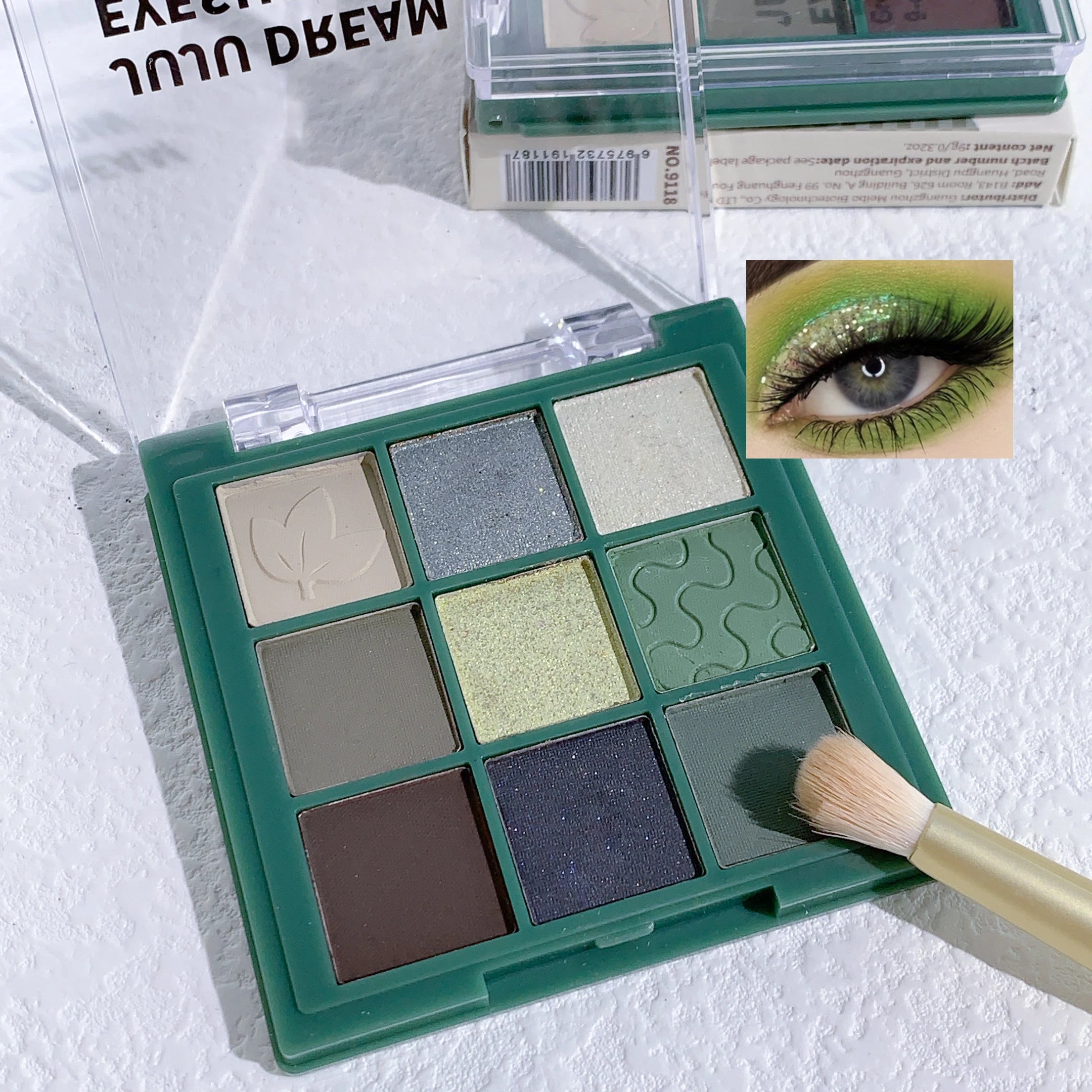 Green Tone 9-Color Eyeshadow Palette - Shimmer & Matte Long-Lasting Pigmented Eye Makeup Palette with Leaf/Wave Texture Zpaxo