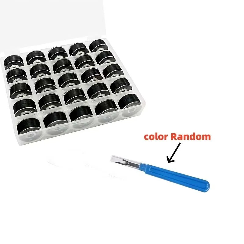 Embroidery Sewing Machine Bobbins for Brother, 90WT Class 15 Plastic Size A SA156 60S/2 Prewound Bobbins, 25pcs Thread Bob Zpaxo black