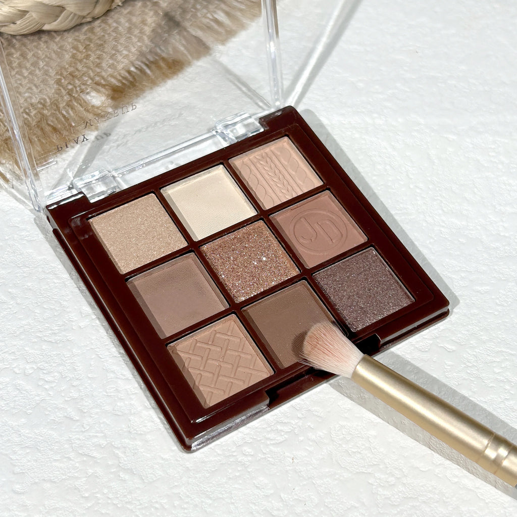 Caramel Cocoa Nine Colors Eyeshadow Palette, Glitter, Pearlescent Matte, Earthy Color, Pure Nude Makeup Zpaxo