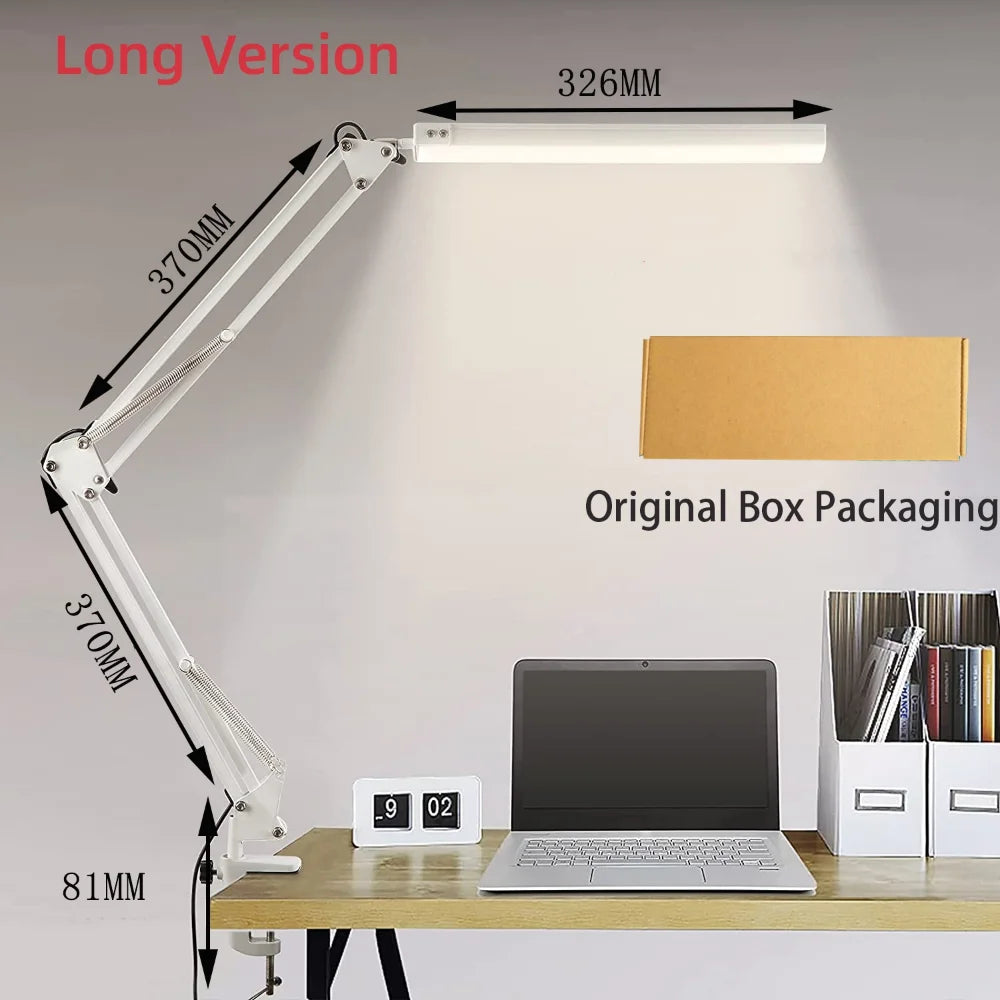 LED Desk Lamp Long Arm Foldable Clamp Adjustable Eye Caring Light with 3 Color Modes Dimmable for Reading Study and Office Work Zpaxo Long White Gold