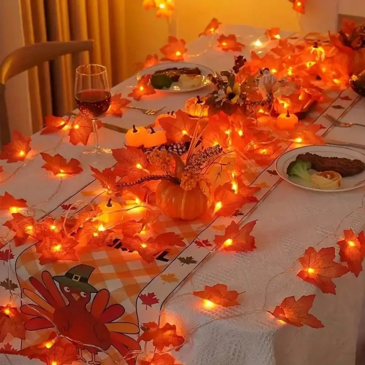 Red Maple Leaf String Decorative Light Battery Powered LED Autumn Zpaxo