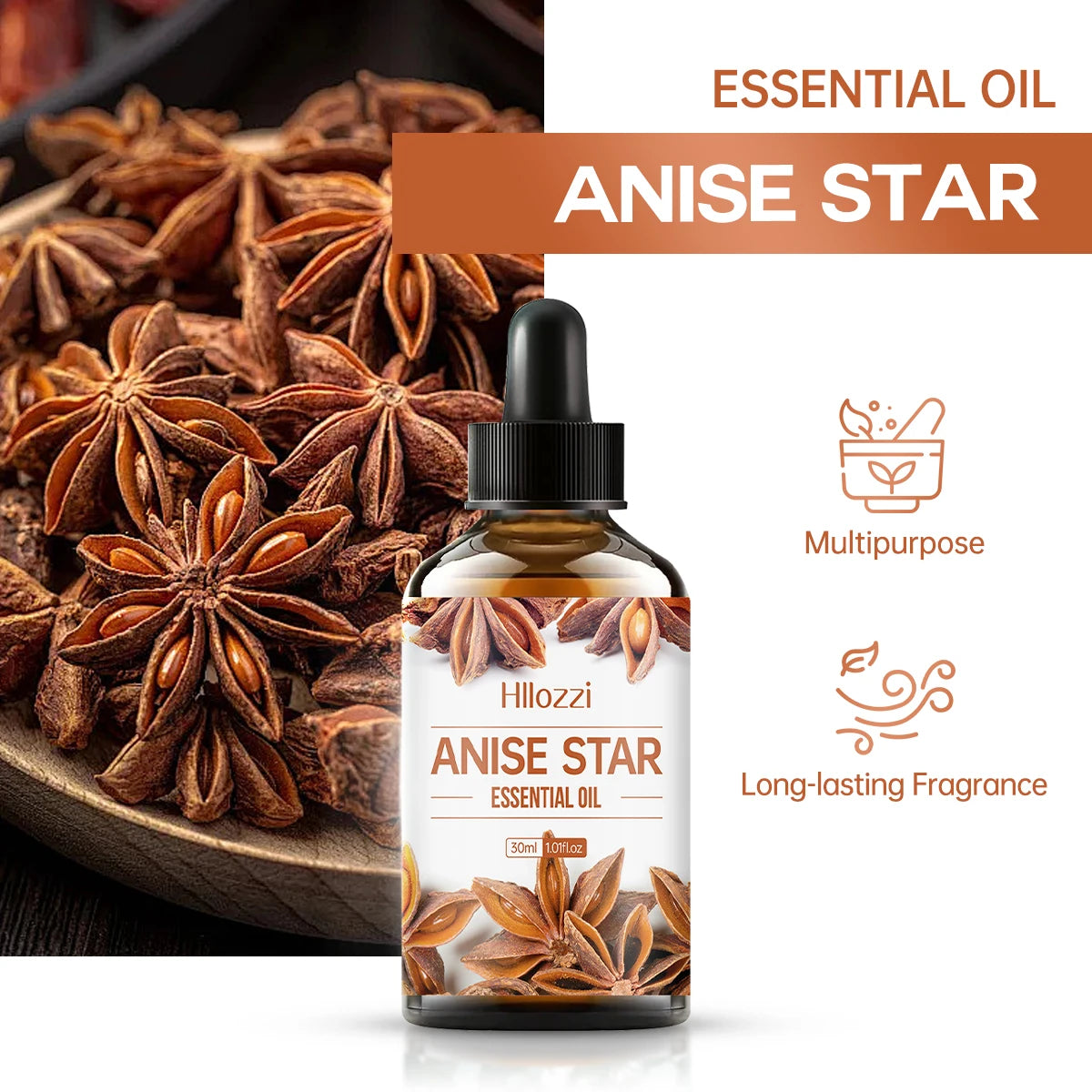 Star anise essential oil, with its spice flavor, is suitable for body massage and hair care. Zpaxo