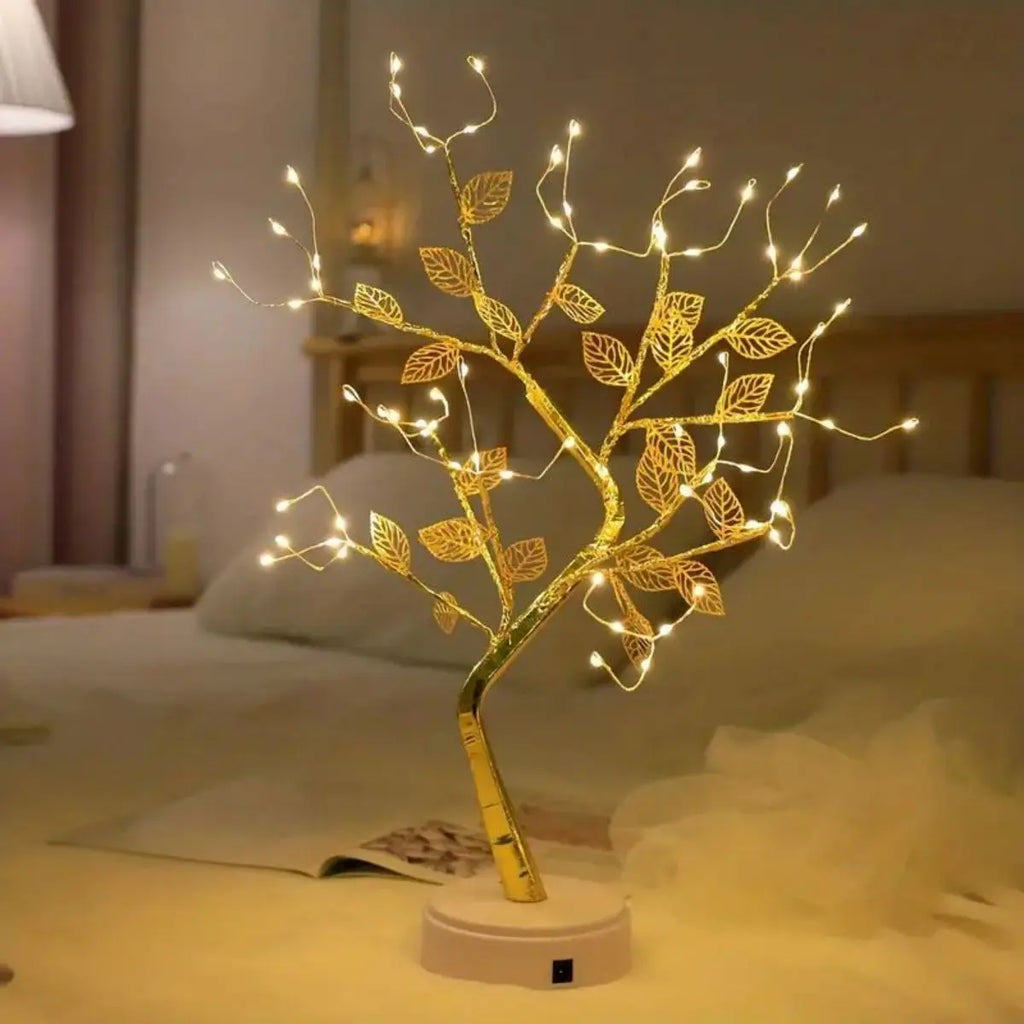 Golden Leaf Tree Lamp 72 LED Copper Wire String Lights Touch Switch Zpaxo Gold leaf tree lamp