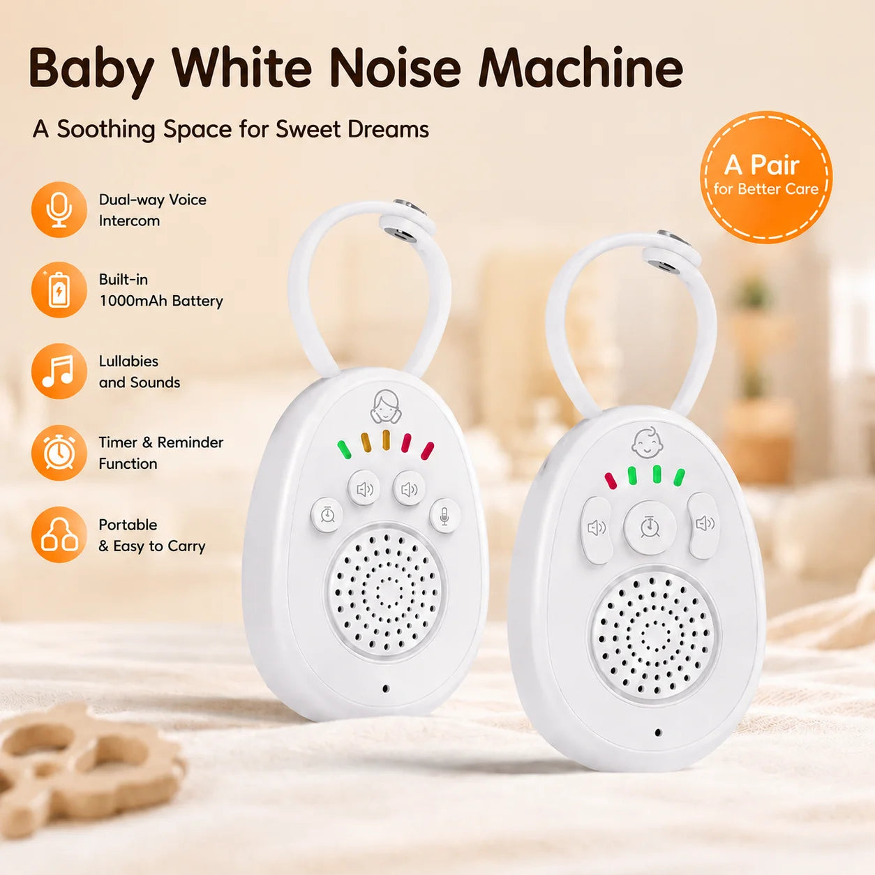 Portable Baby White Noise Machine With Lullaby Timer Travel White Noise A Pair Built in 1000mAh Battery For Sleeping Baby Adults Zpaxo