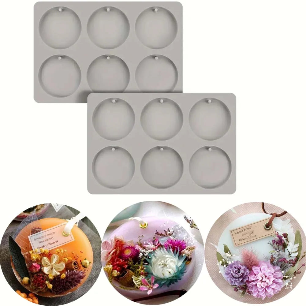 Circular Silicone Molds for Making Candlesticks,Round-Shaped Pendant Molds with Hanging Hole, Casting Epoxy Resin for DIY Craft Zpaxo