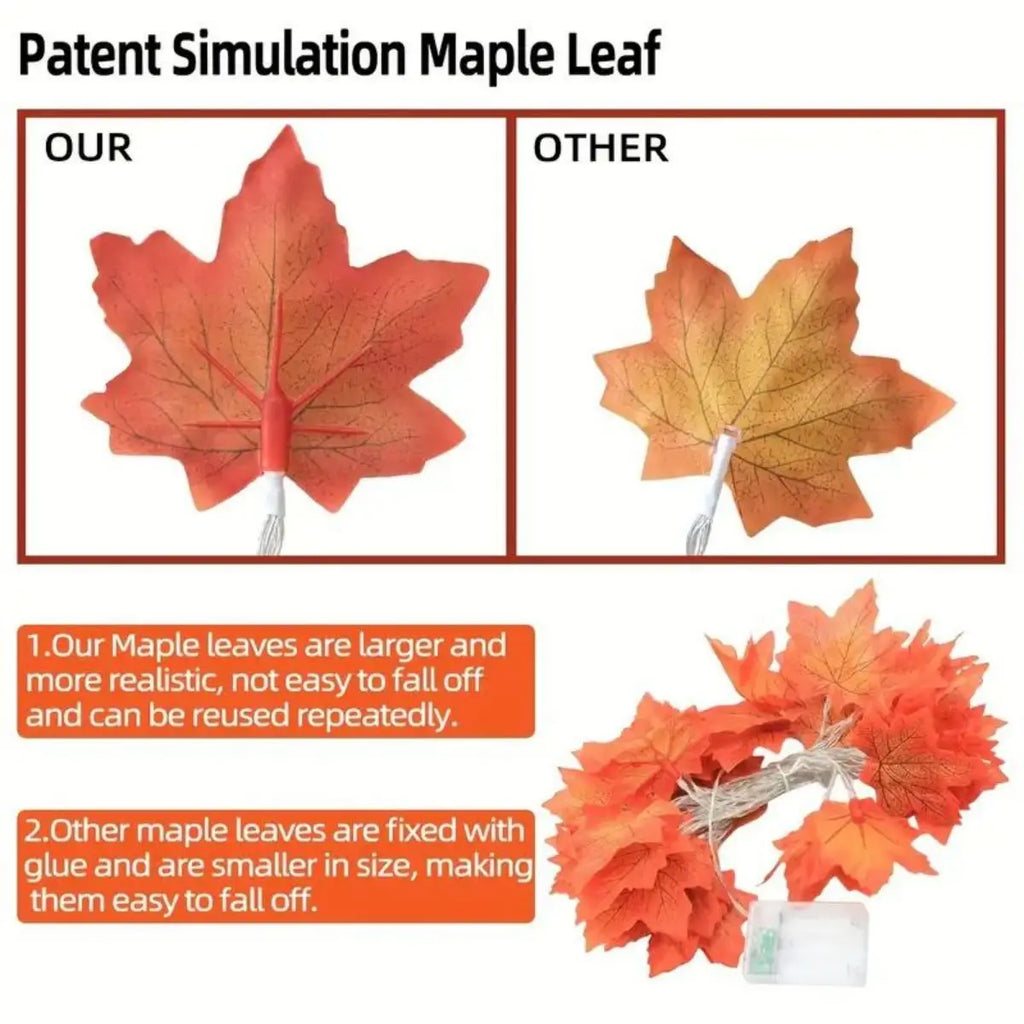Red Maple Leaf String Decorative Light Battery Powered LED Autumn Zpaxo
