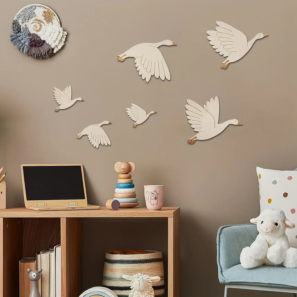 6pcs Wooden Bird Wall Decors Art Hanging Flying Birds Wall Home Decor for Farmhouse Living Room Balcony Garden Ornament Zpaxo