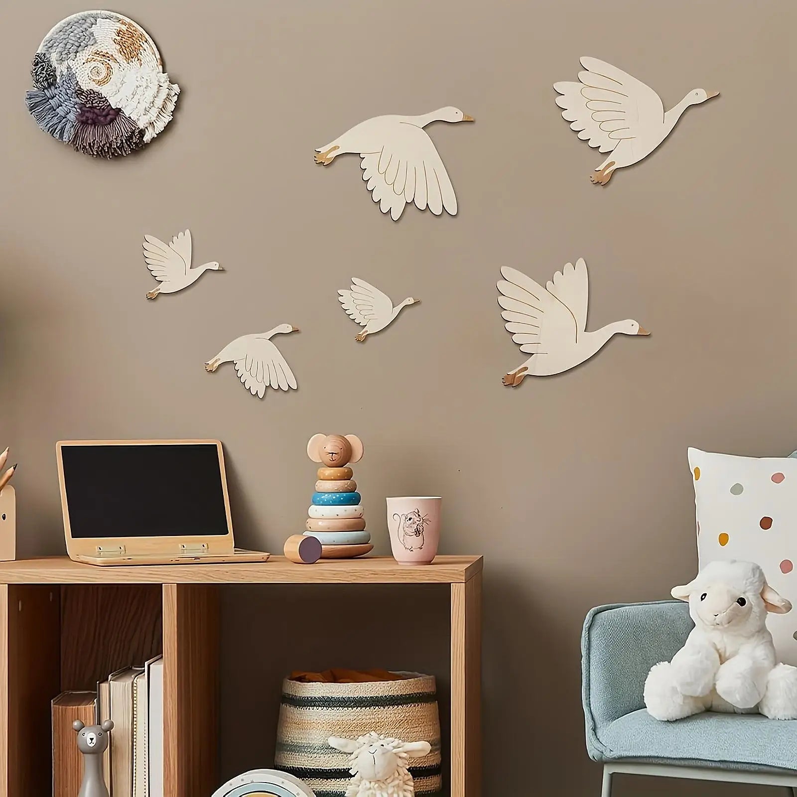 6pcs Wooden Bird Wall Decors Art Hanging Flying Birds Wall Home Decor for Farmhouse Living Room Balcony Garden Ornament Zpaxo