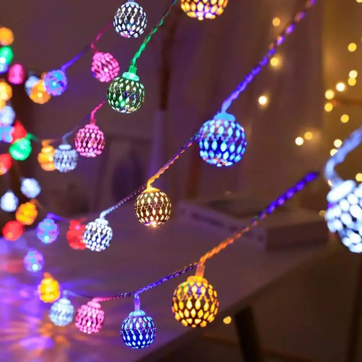 Metal String Lights Moroccan Ball Lamp Yard Light Spring Gift-NOT Zpaxo