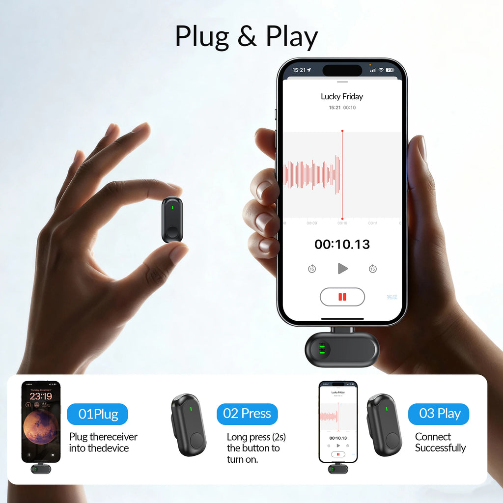 Mini Wireless Lavalier Microphone With AI Noise Reduction For iOS/Android Phone Laptop Clip Magnetic Vlog Audio Video Recording Zpaxo