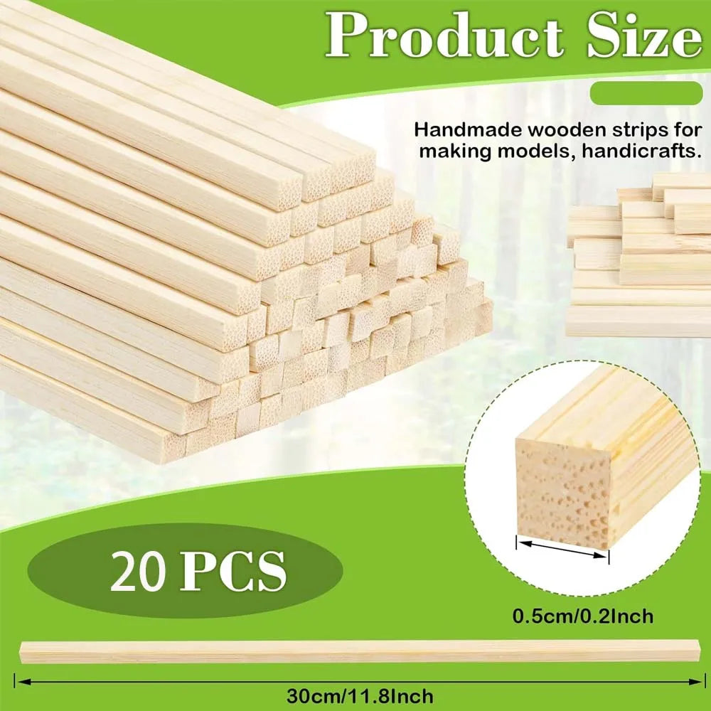 20/50pcs Wood Sticks, Square Hardwood Dowels, Untreated Wooden Slats, Wooden Dowels, Wooden Sticks for Making Wood Crafts Zpaxo 20pcs