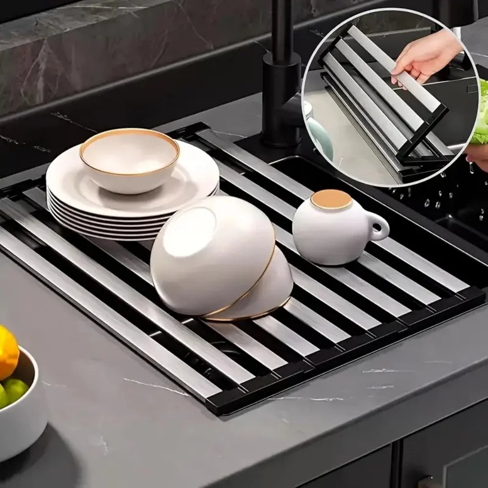 304 Stainless Steel Kitchen Sink Drain Rack Foldable Dish Drainer Zpaxo