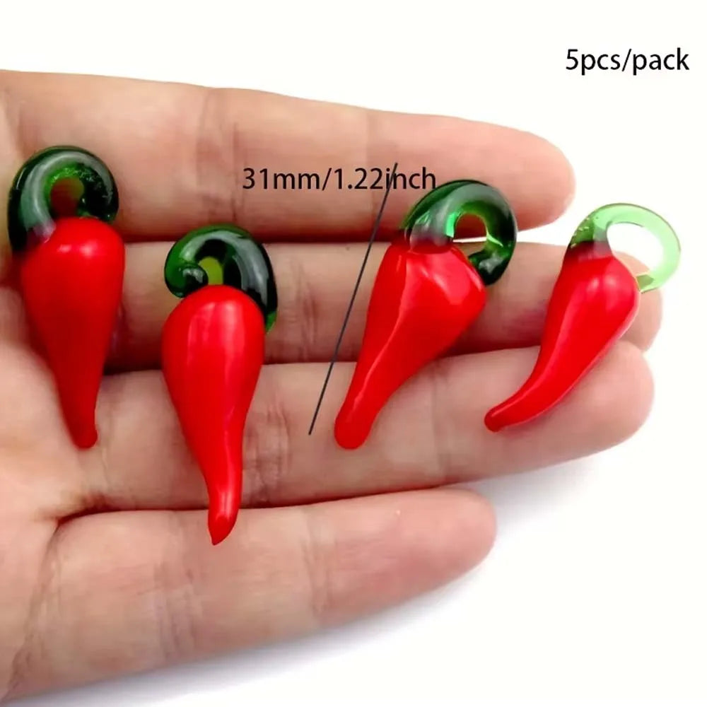 5PCS Glass Chili Pepper Charms Pendant Mini Vegetable Food Beads for Earring Necklace Bracelet Keychain Crafts Making Zpaxo