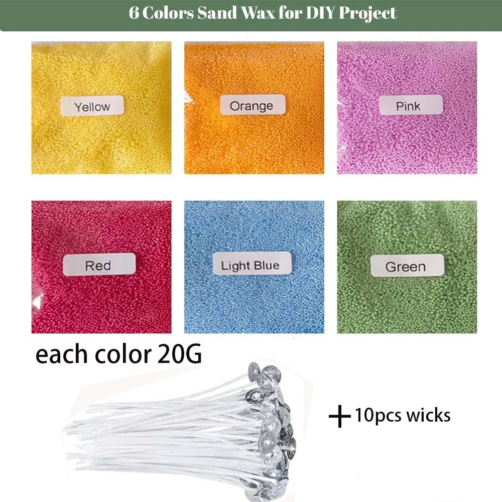 Pearled Sand Wax Candle Kit – 6 Colors, 10 Wicks | DIY Crafts Candle Making Kit Zpaxo each 20g 10wick