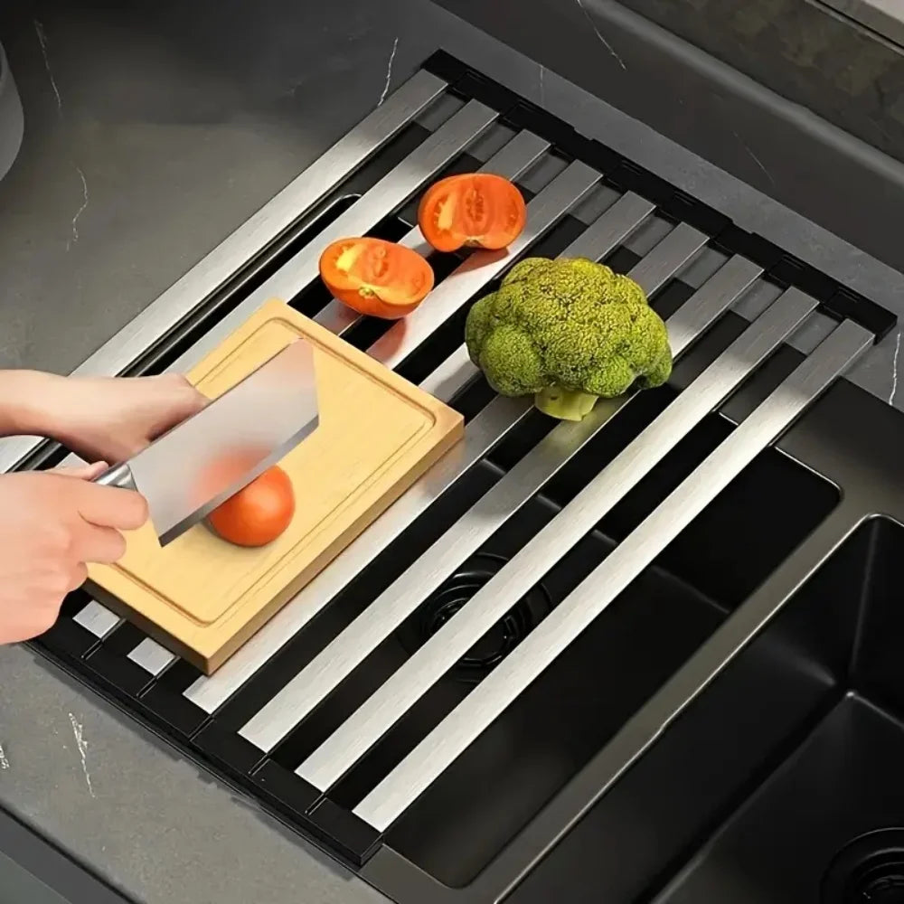 304 Stainless Steel Kitchen Sink Drain Rack Foldable Dish Drainer Zpaxo
