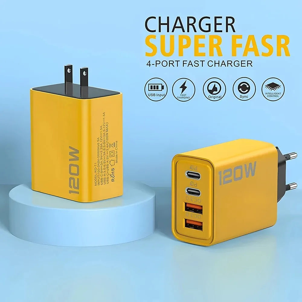 120W 4-Port USB-C Fast Charger | Quick Charge 3.0 Wall Adapter USB Wall Charger Zpaxo