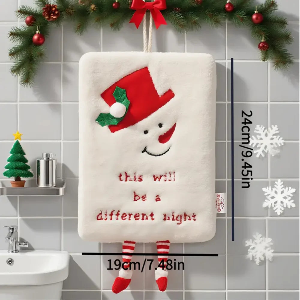 Christmas-themed Hand Towels Hanging Rings Soft Highly Absorbent Zpaxo