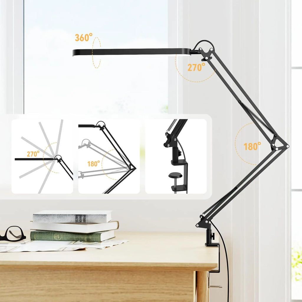 LED Desk Lamp Long Arm Foldable Clamp Adjustable Eye Caring Light with 3 Color Modes Dimmable for Reading Study and Office Work Zpaxo