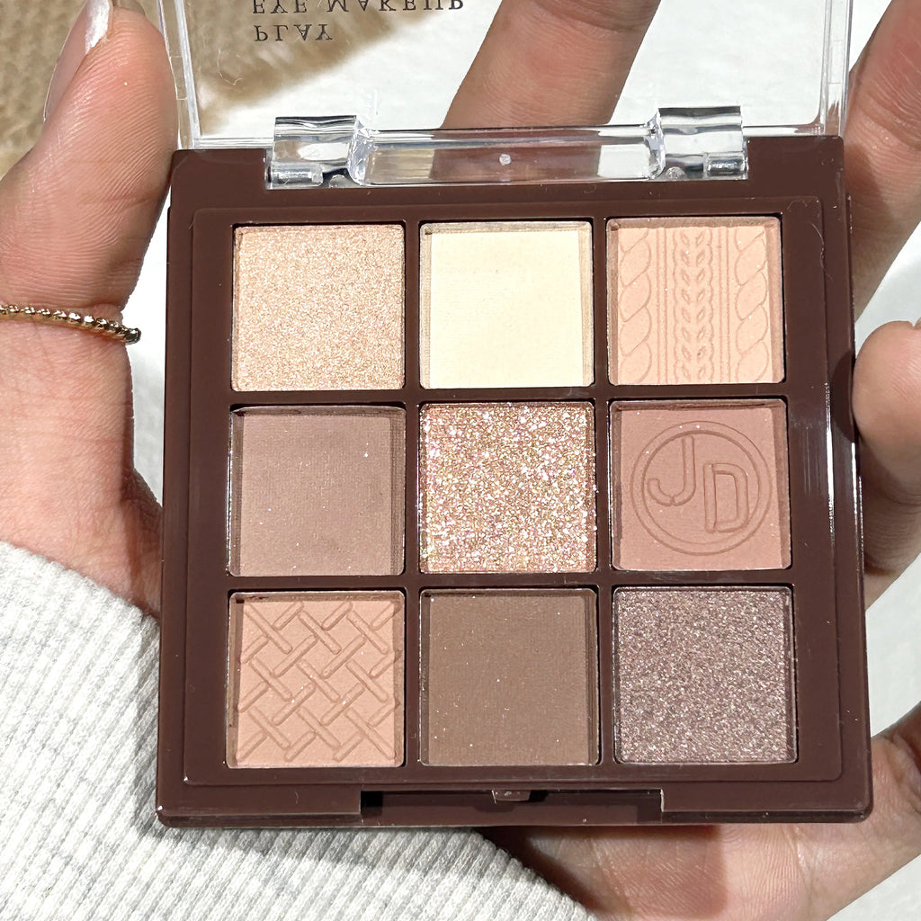Caramel Cocoa Nine Colors Eyeshadow Palette, Glitter, Pearlescent Matte, Earthy Color, Pure Nude Makeup Zpaxo