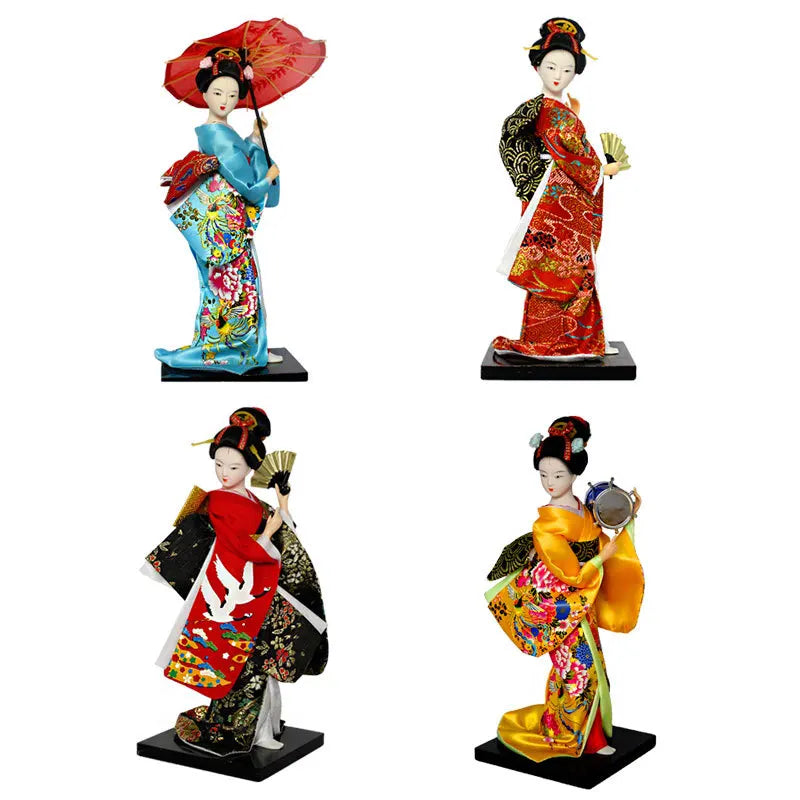 Japanese Geisha 9" Free Standing Oriental Ancient Kabuki Girl Statue Kimono Dolls Ornament for Shelf Table Home Office Decor Zpaxo