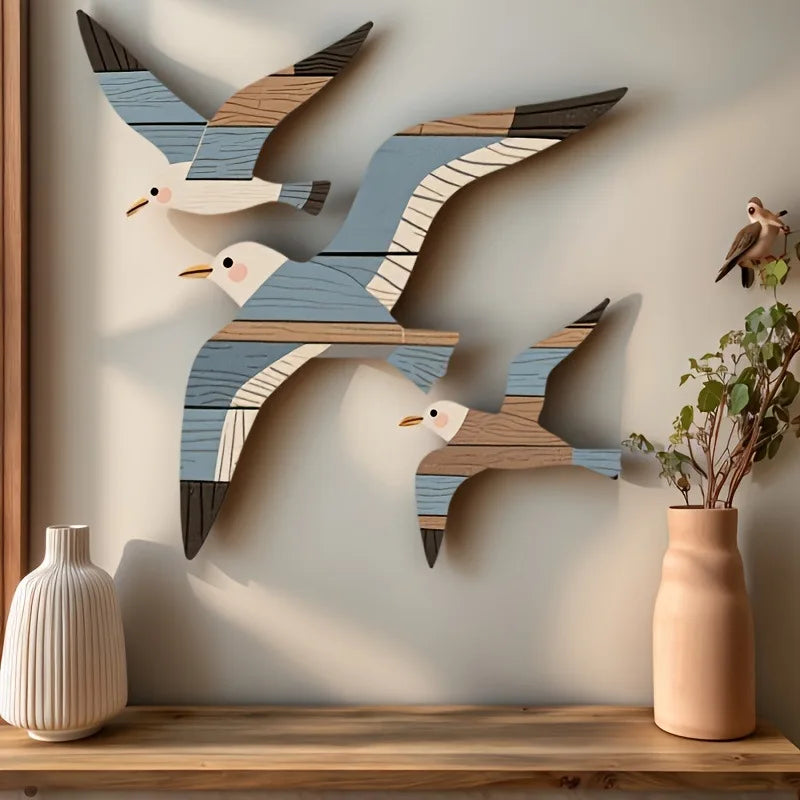 6pcs Wooden Bird Wall Decors Art Hanging Flying Birds Wall Home Decor for Farmhouse Living Room Balcony Garden Ornament Zpaxo