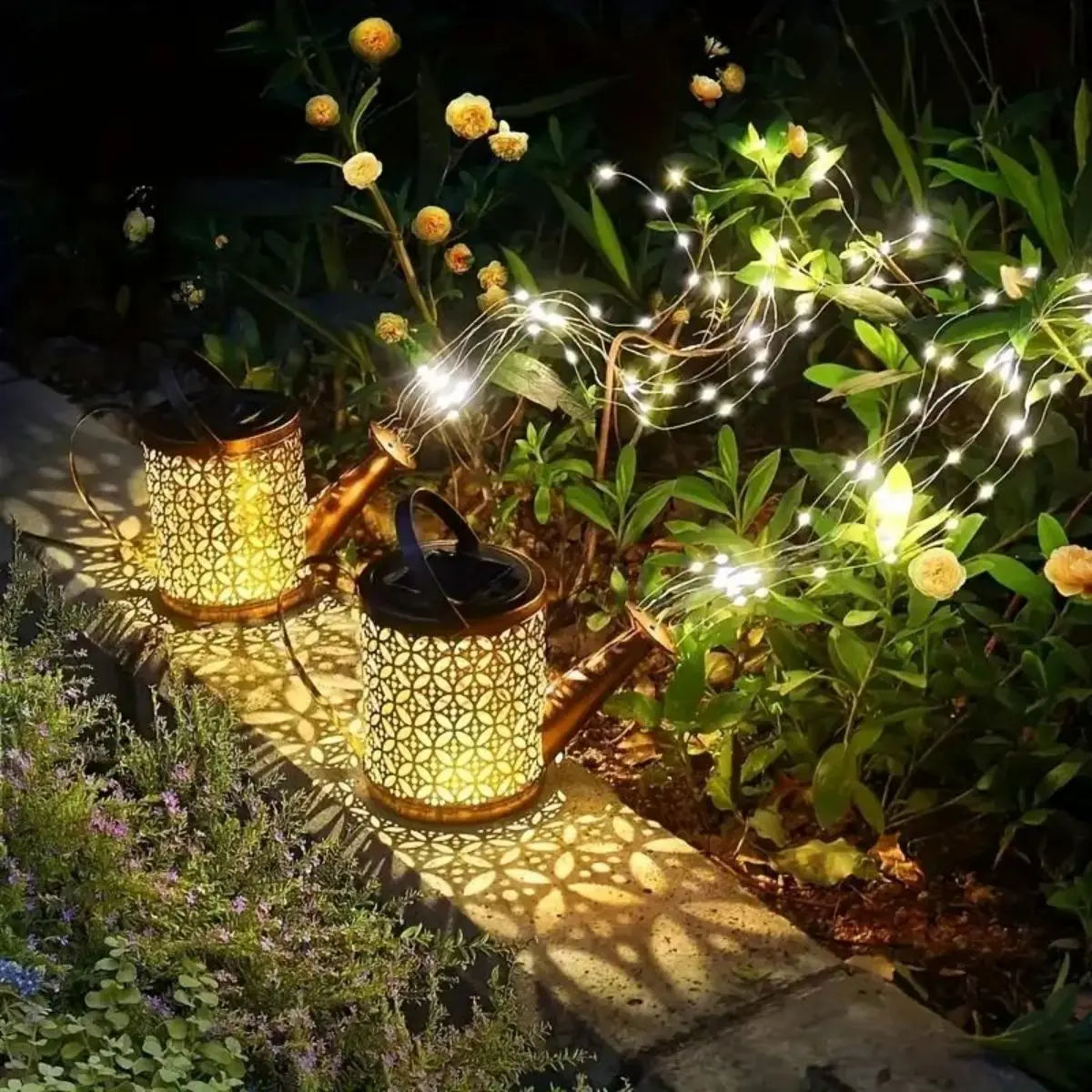 Solar Watering Can Light Hanging Kettle Lantern Waterproof Garden Zpaxo