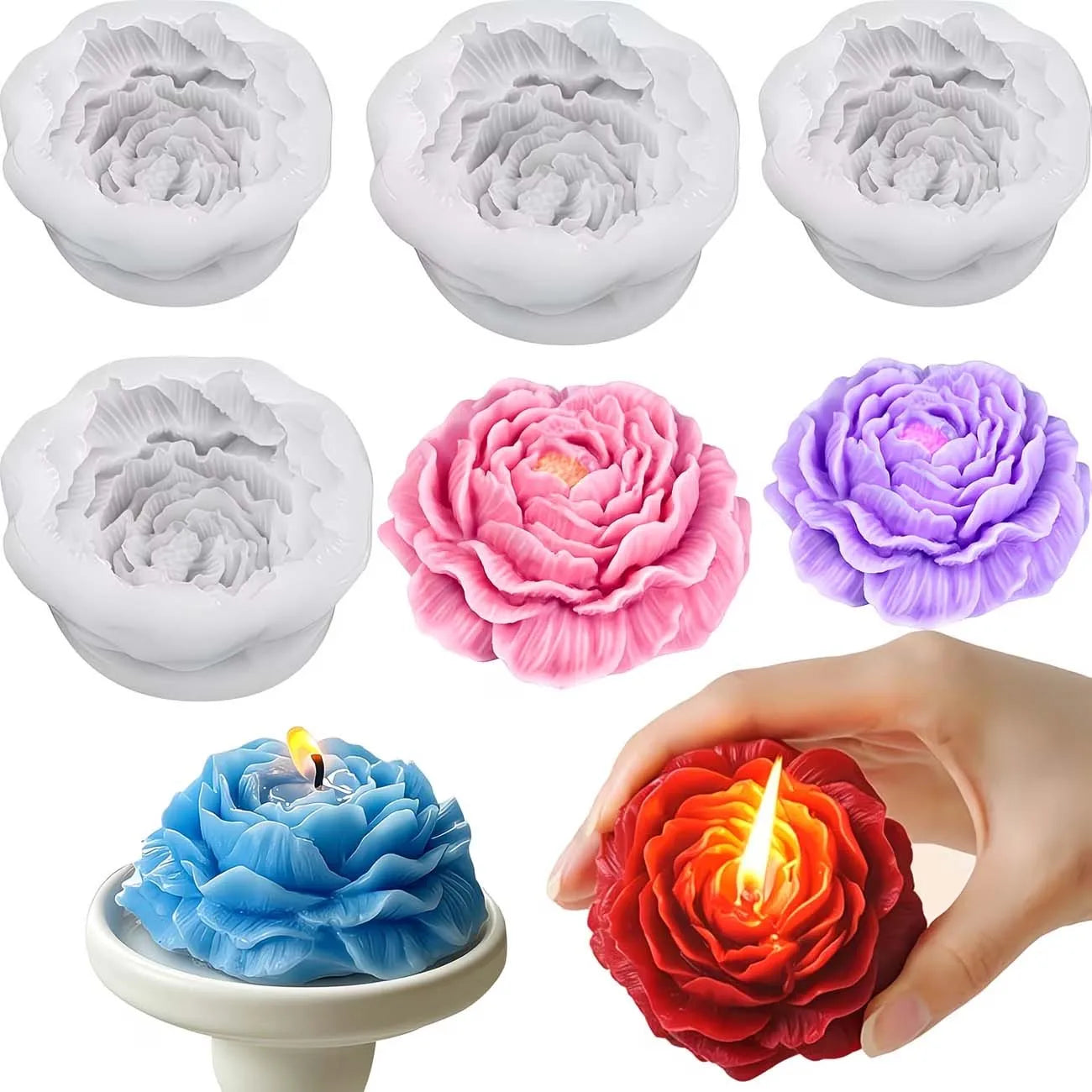 1pc Peony Silicone Candle Molds 3D Flower Silicone Molds for Candle Making Handmade Soap Scented Plasters Aromatherapy Craft Zpaxo 1pc mold