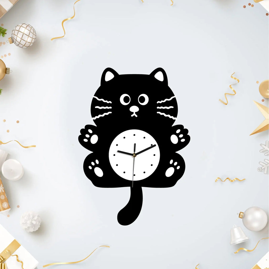 Creative Fun Cartoon Cat Wall Clock Indoor Decor Cute Animation Zpaxo