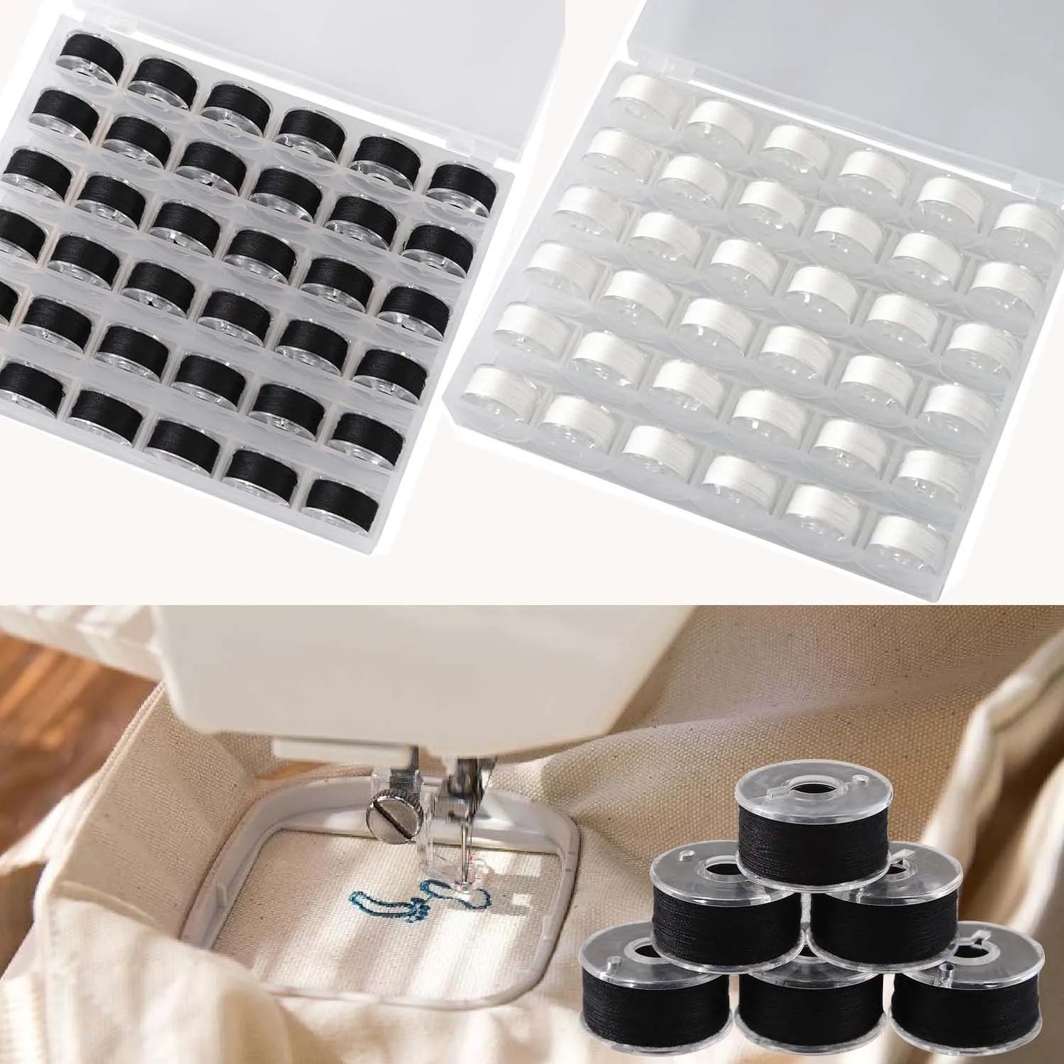 36pcs/box Prewound Sewing Machine Bobbin Threads Thread Black White for SINGER JANOME BROTHER Accessories Zpaxo