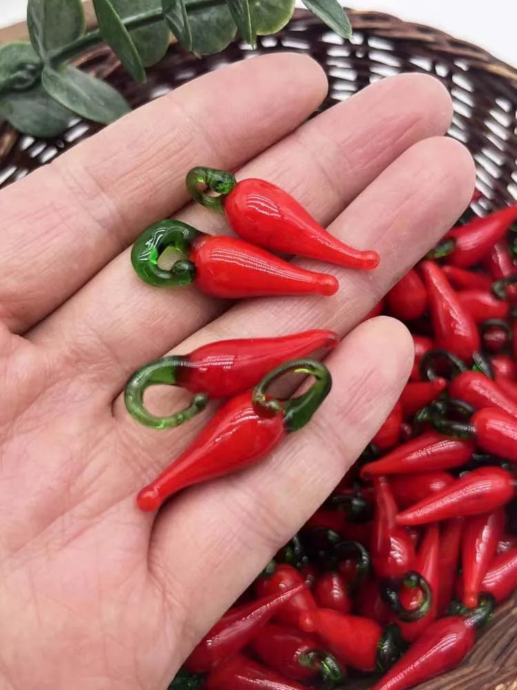 5PCS Glass Chili Pepper Charms Pendant Mini Vegetable Food Beads for Earring Necklace Bracelet Keychain Crafts Making Zpaxo 5PCS