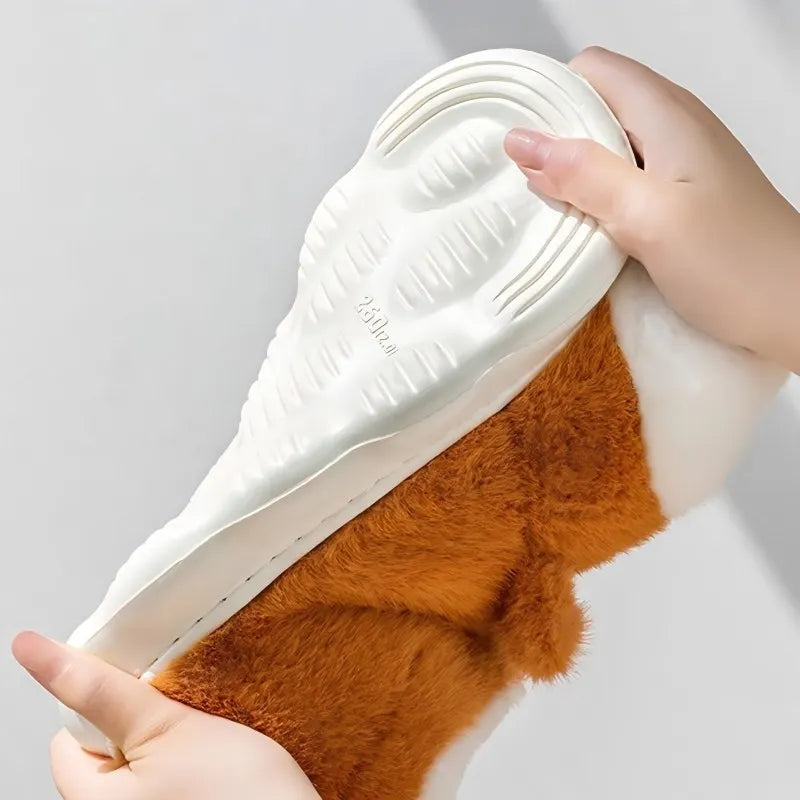 SHAJI Winter Warm Fleece Slippers Women Cute Corgi Closed Back Cotton