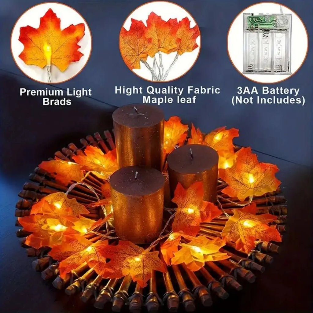 Red Maple Leaf String Decorative Light Battery Powered LED Autumn Zpaxo
