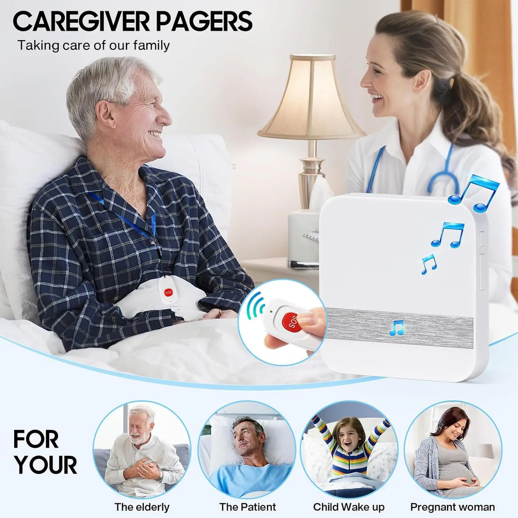 Wireless Waterproof 500FT Nurse Alert System Elderly Monitoring Patient Senior Caregiver Pager for Hard of Hearing Seniors Zpaxo