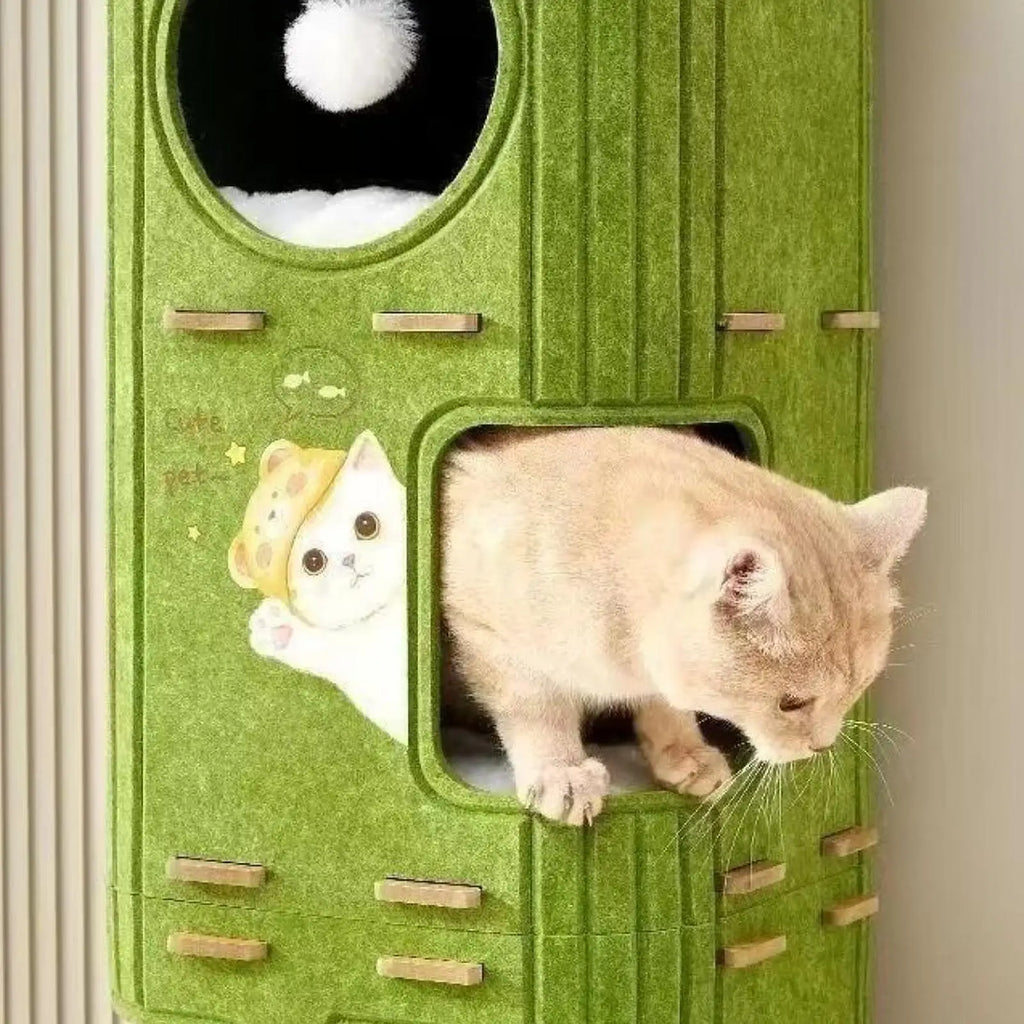 2-3 Tier Cat Tree House with Scratching Post & Hanging Ball Cat Tree House Zpaxo