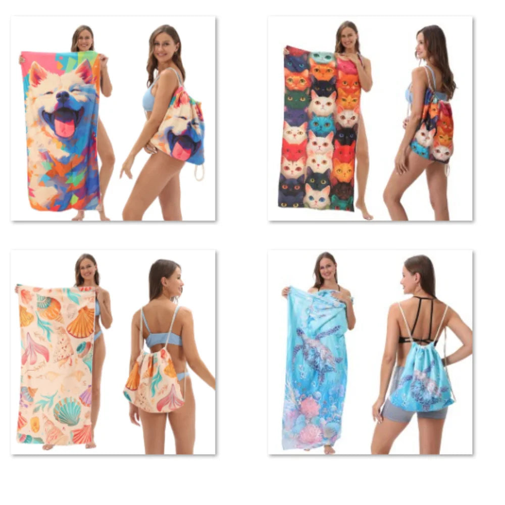 Beach Towel Lightweight Quick-drying Absorbent Soft Foldable Backpack Zpaxo