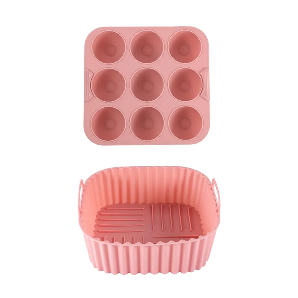 2-Piece Square Silicone Air Fryer Inner Liner Reusable Food Safety Zpaxo pink