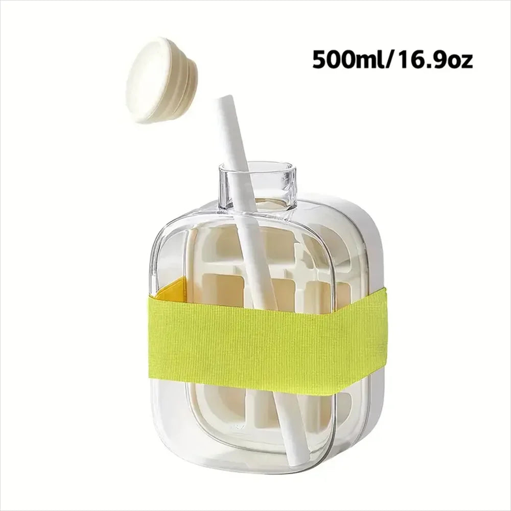 Ice Cube Bottle Straw 1 Touch-free Push-type Making Easy Release Zpaxo 500ML White
