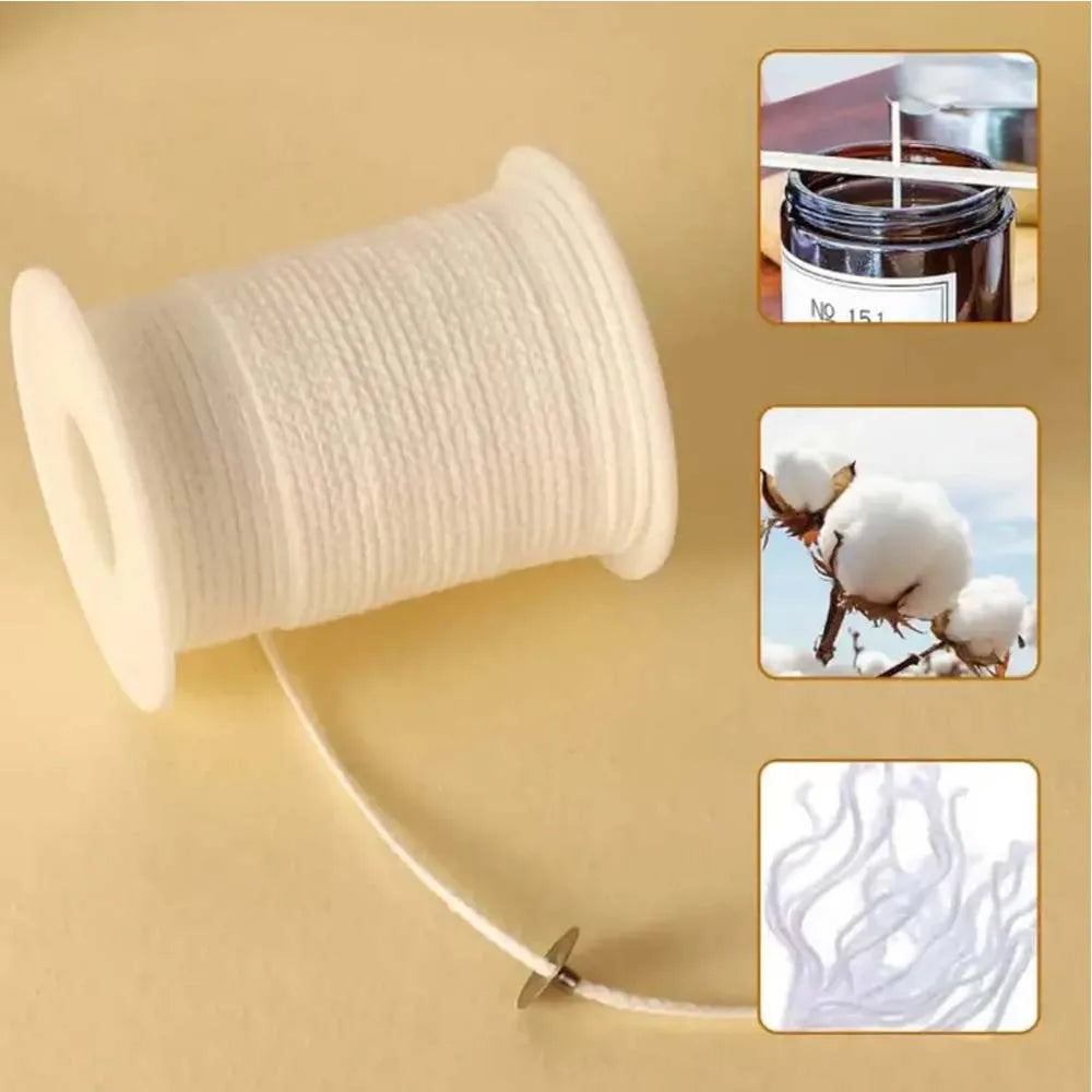 Candle Making Material Set,Candle Wicking 1 Roll, 3 Sheet Glue Points 5 Single Hole Wooden Fixers, 100 Small Wicking Buckles Zpaxo