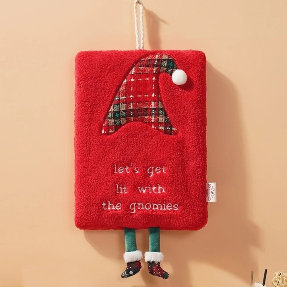 Christmas-themed Hand Towels Hanging Rings Soft Highly Absorbent Zpaxo red