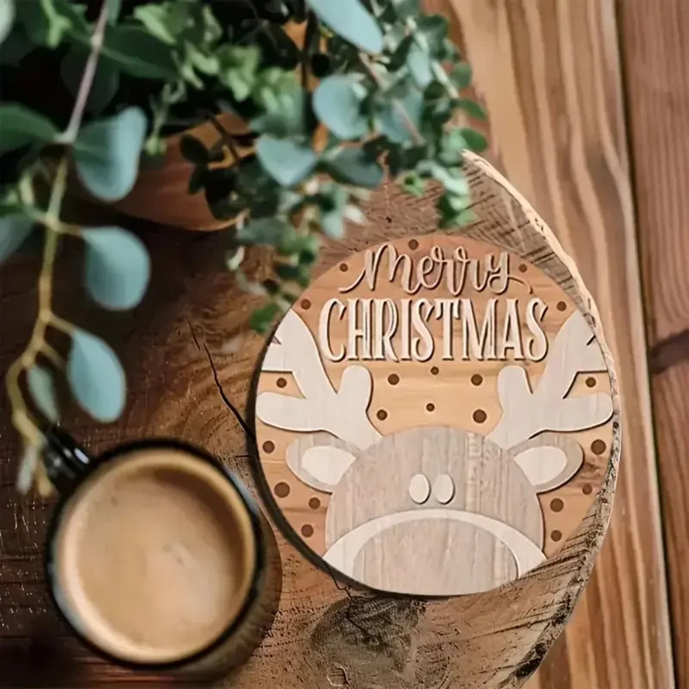 Charming 6-piece Wooden Christmas Coasters Suitable Round Design Zpaxo