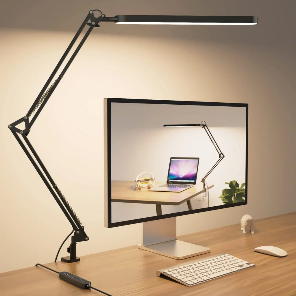 LED Desk Lamp Long Arm Foldable Clamp Adjustable Eye Caring Light with 3 Color Modes Dimmable for Reading Study and Office Work Zpaxo