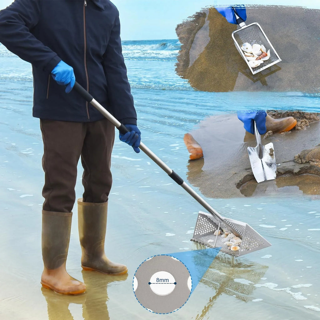 Sand Rake Telescopic Long Handle Beach Sifter Sand Sifter Scoop Cat Scooper for Litter Boxes Kitten Litter Scoop Carbon Steel Zpaxo