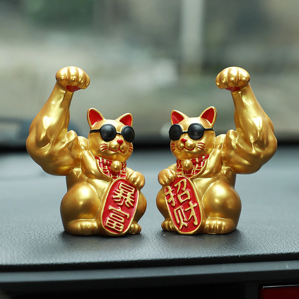1Pc Big Muscle Arm Lucky Cat Figurine Collectible Resin Crafts Feng Shui Decoration for Desk Counter Store Bookcase Modern Shelf Zpaxo